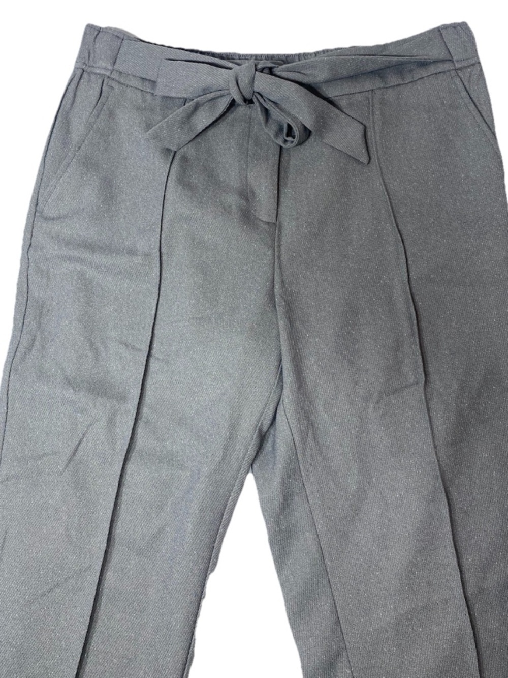 LOFT Gray Tie Waist Ankle Pants 10 NWT High Rise Office Quiet Luxury - Picture 3 of 10